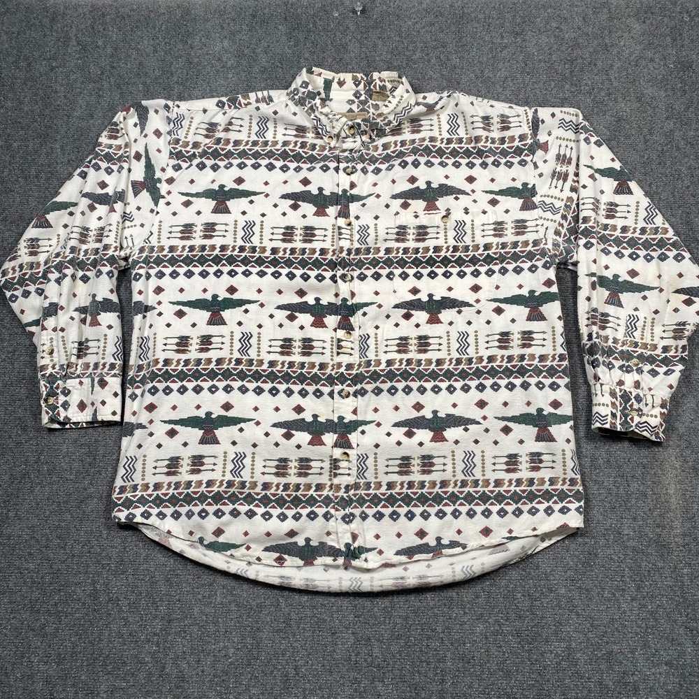 RedHead Distressed Western Shirt Mens XXL Aztec Eagle Print Button Up